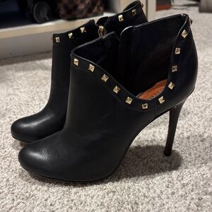 Studded Black Leather High-Heel Ankle Boots - Women's